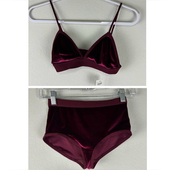Anthropologie Other - NEW Anthropologie Dark Red Velvet Triangle Bra and Brief Set Size XXS